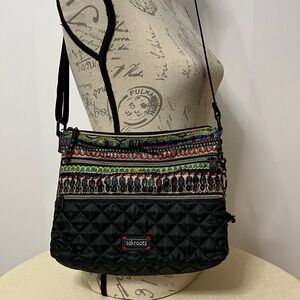 Sakroots Artist Circle One World Quilted Peace Crossbody Bag Black